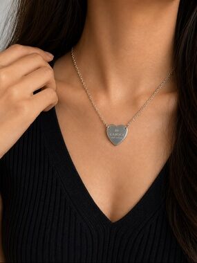 Silver Heart Tag Pendant Necklace
